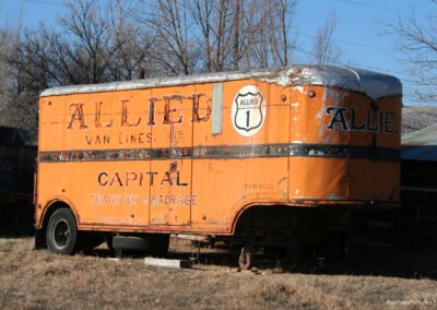 January picture of an antique Allied Moving Van in Radersburg Montana