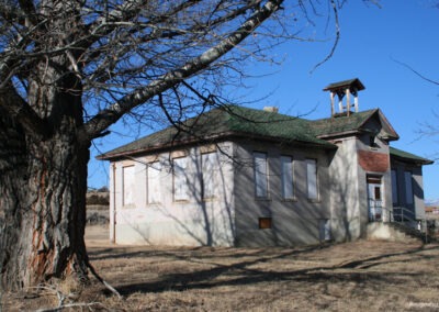 January picture of an old brick schoolhouse in Radersburg, Montana