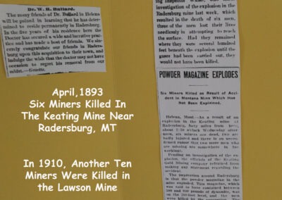Picture of a newspaper clipping on a mining accident found in the Radersburg Cemetery Visitor Center outside Radersburg, Montana
