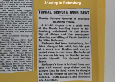 Picture of a newspaper clipping on a Raderburg shooting found in the Radersburg Cemetery Visitor Center outside Radersburg, Montana